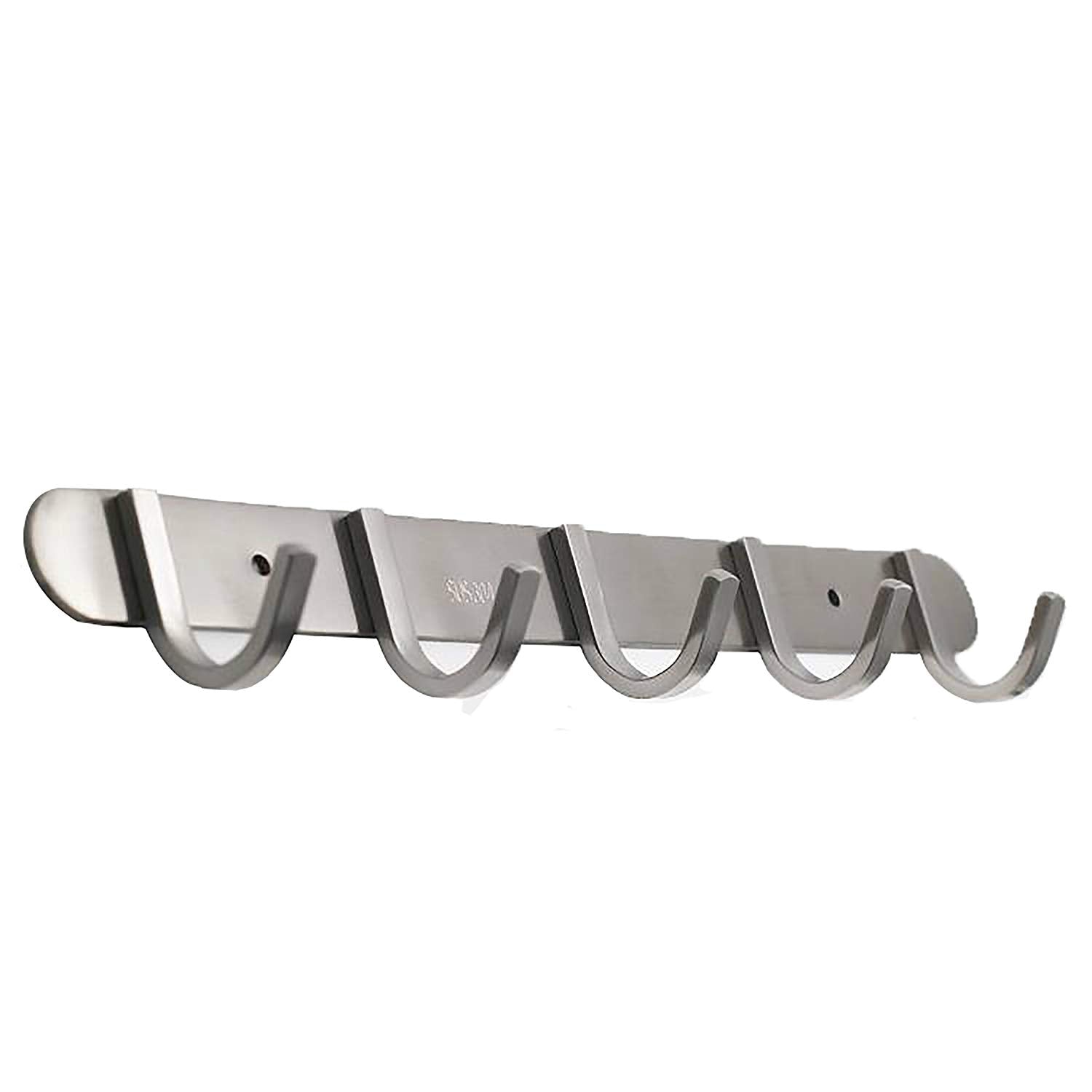 Coat Hook Rack with 5 Square Hooks - Premium Modern Wall Mounted - Ultra Durable with Solid Steel Construction, Brushed Stainless Steel Finish, Super
